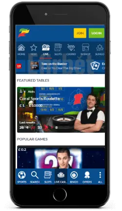Live casino in Coral iOS app