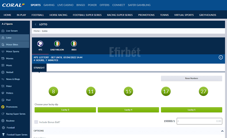 Coral deals lotto odds