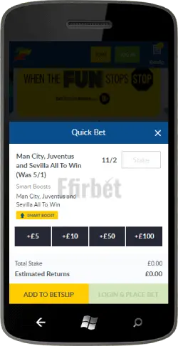 Coral mobile betslip for Widows