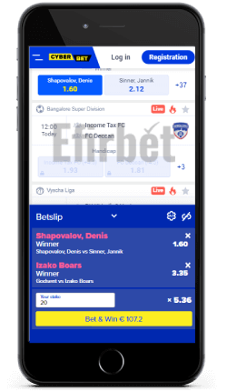 Cyber bet mobile betslip on iOS