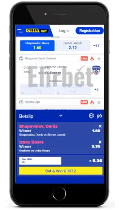Cyber bet mobile betslip on iOS