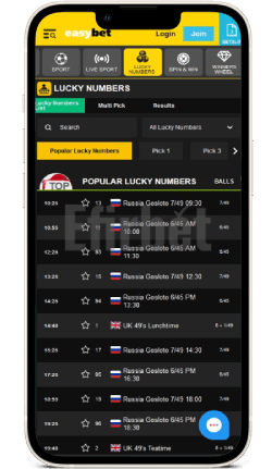 Easybet iOS App Lucky Numbers