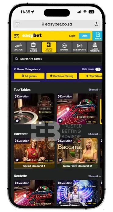 Easybet iOS App Live Casino