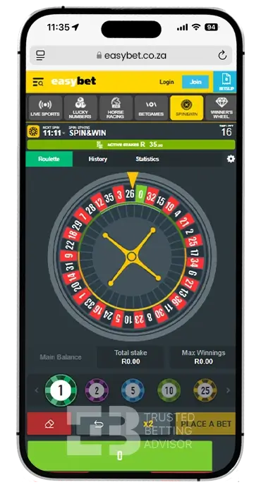 Easybet iOS App Spin And Win