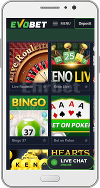Slot section in Evobet's app for Android