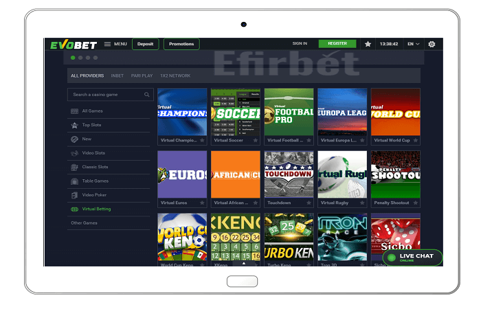 Evobet's version for mobile devices
