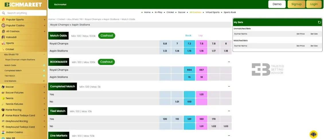 Exchmarket live sports