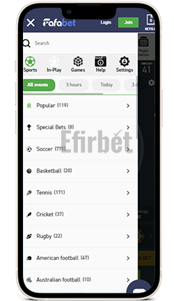 Fafabet iOS App Menu