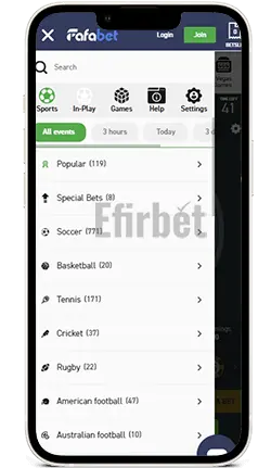 Fafabet iOS App Menu