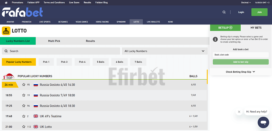 Fafabet Lucky Numbers List