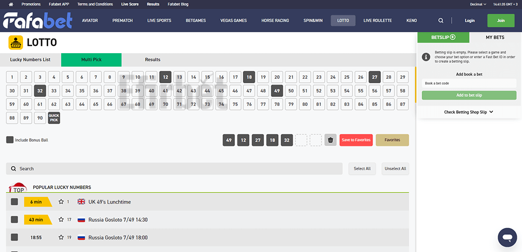 Fafabet Lucky Numbers Multi Pick