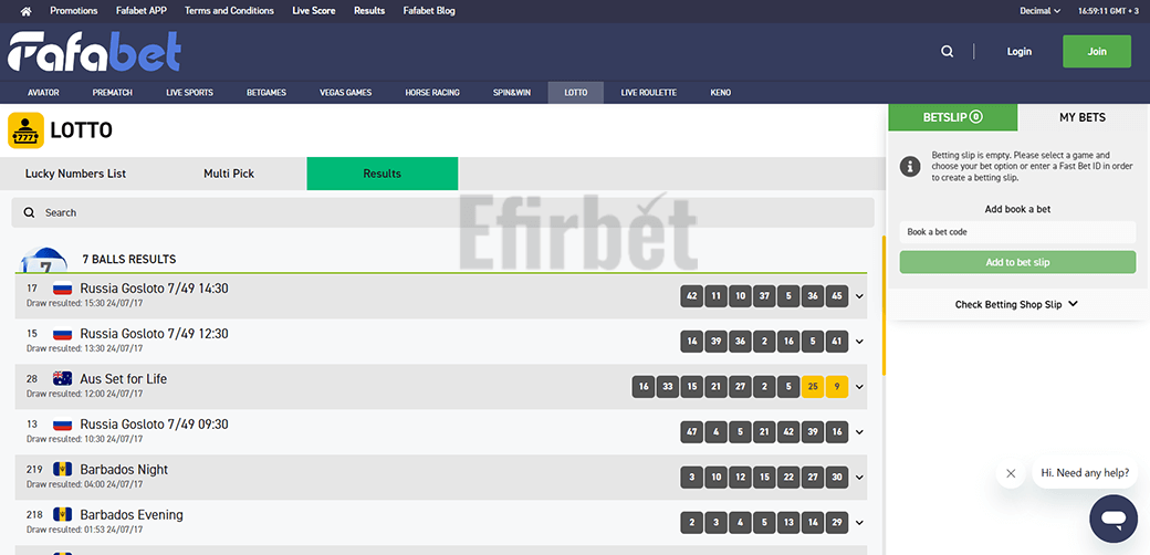 Fafabet Lucky Numbers Results