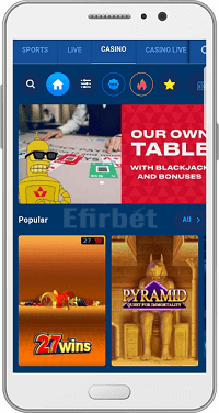 Casino section in FAVBET Android app