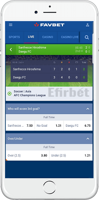 In-play section in FAVBET's app for iOS