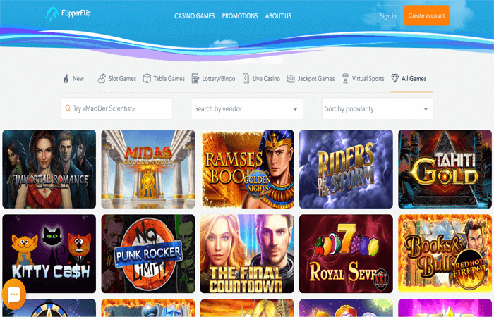 flipperflip casino desktop screenshot