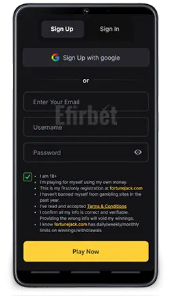 FortuneJack Mobile App Registration