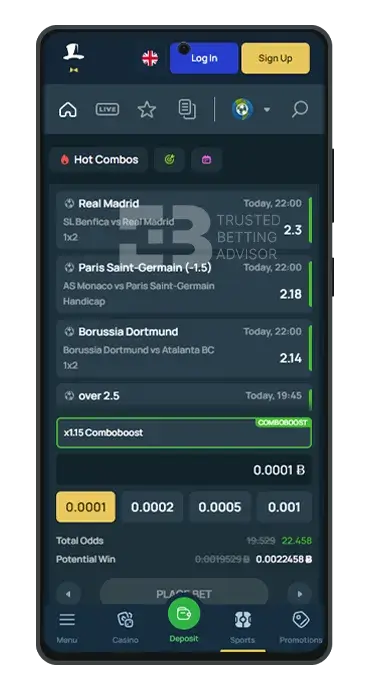 FortuneJack Mobile Betting Markets Android