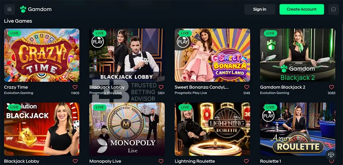 Gamdom Live Casino Games