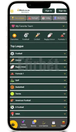 Sports Betting in Gbets Mobile App iOS