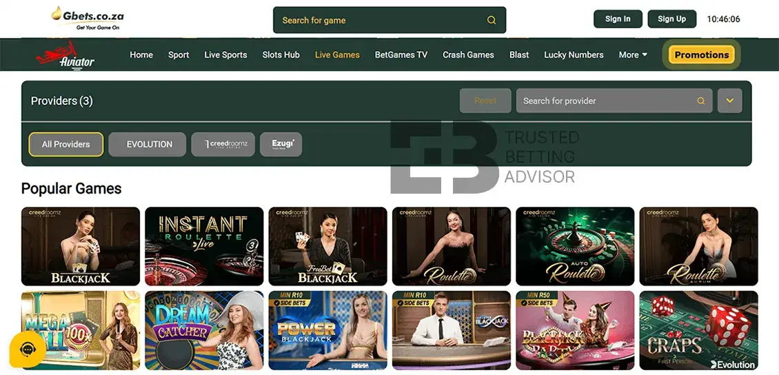 Gbets live casino