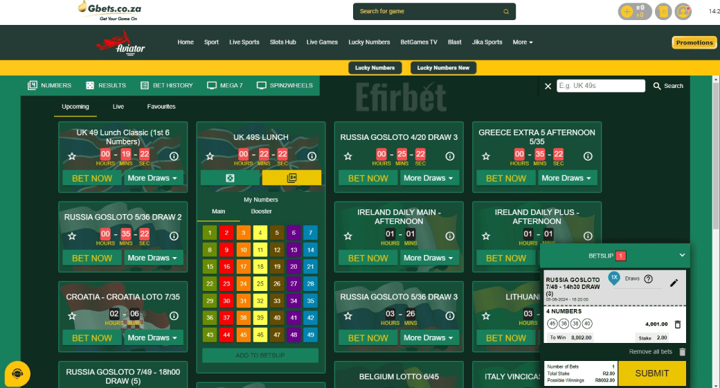 Gbets Lucky Numbers Betting