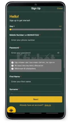 Gbets Mobile App Registration