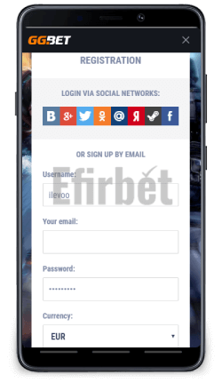 Sign up in GGbet for Android