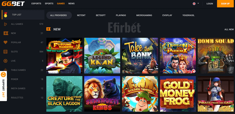 GGbet casino section