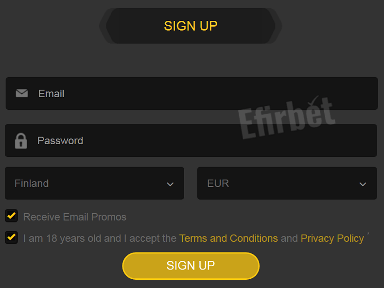 Golden Star casino registration form