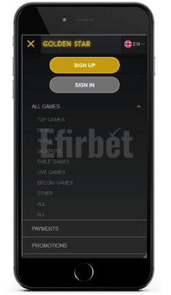 Golden Star mobile menu on iOS