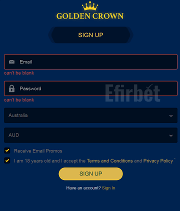 Golden Crown signup form