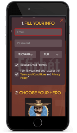 GunsBet Casino Registration on iOS