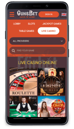 GunsBet Casino Live Games Mobile Version