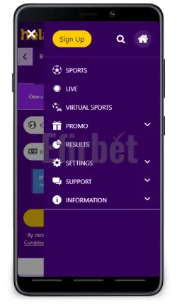 Helabet mobile navigation for Android