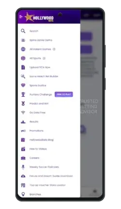 Hollywoodbets Android App New Menu