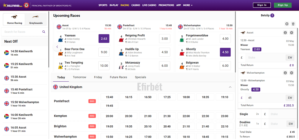 Hollywoodbets horse racing section