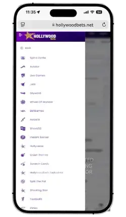 Hollywoodbets SA Mobile Version Menu