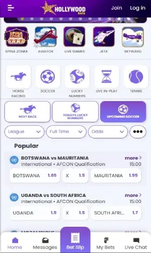 Hollywoodbets Mobile Screenshot - New Website