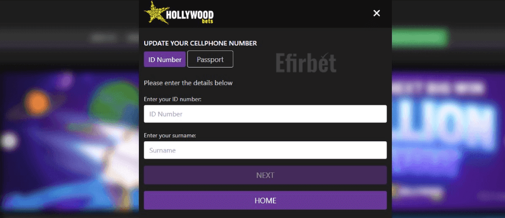 Hollywoodbets cell number reset