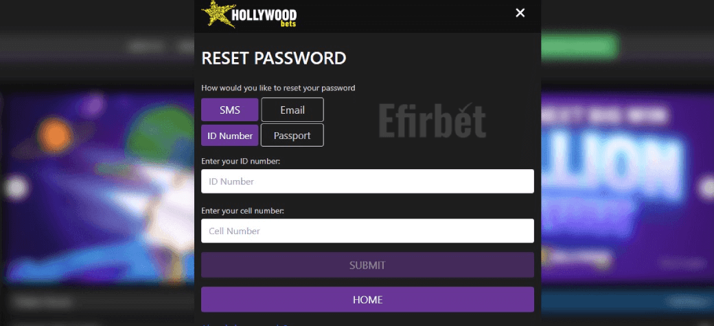 Hollywoodbets Reset password