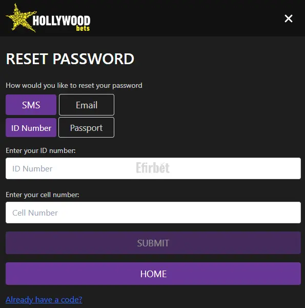 Hollywoodbets reser password