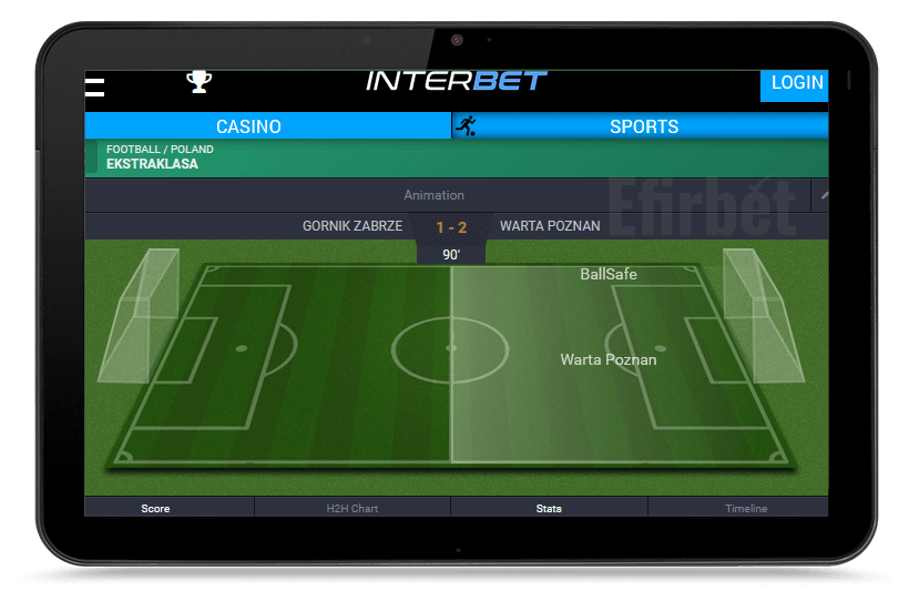 Interbet mobile version on tablet