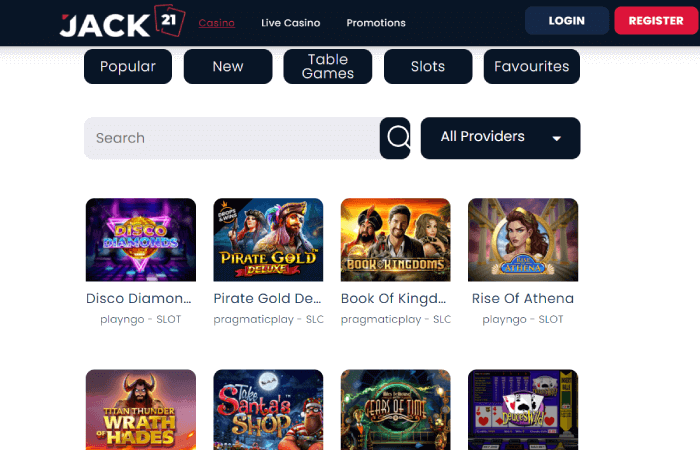 jack21 casino desktop screenshot