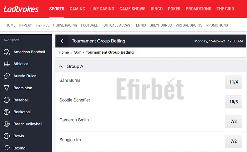 Ladbrokes golf betting