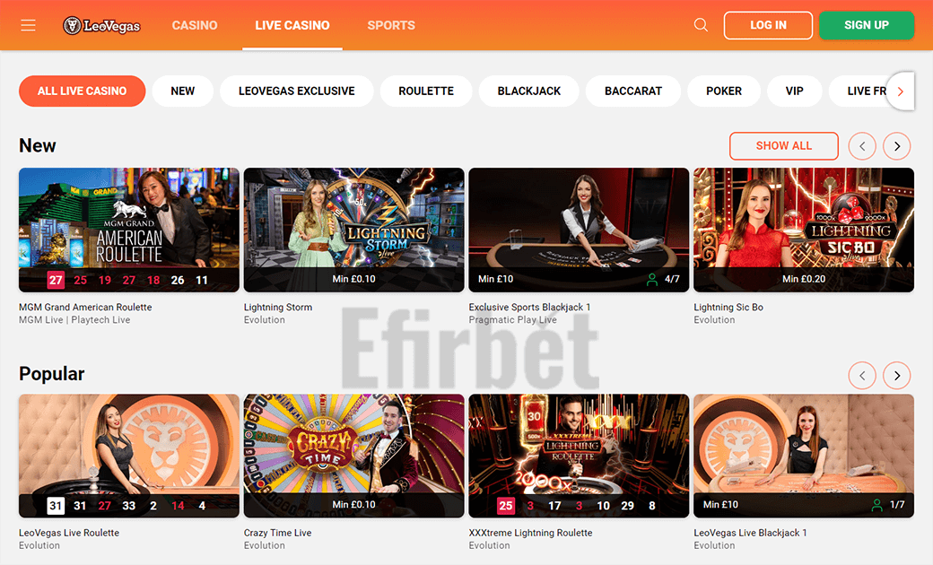 LeoVegas Live Casino Games