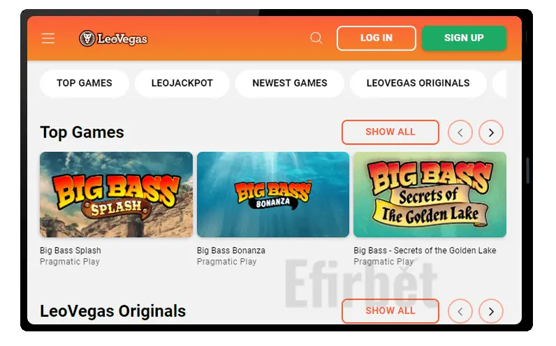 LeoVegas Mobile Version Tablet