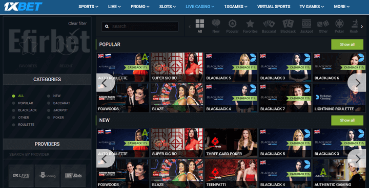 1xbet live casino games