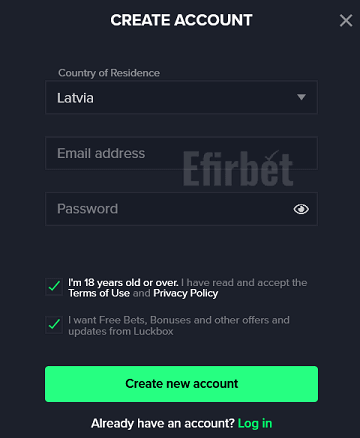 Luckbox signup form