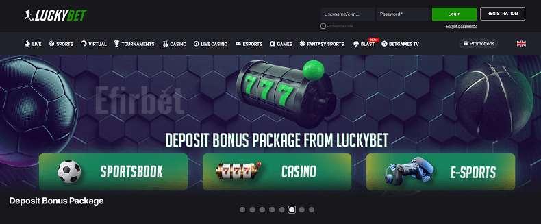 Homepage of LuckyBet