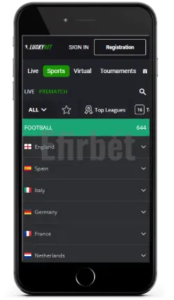 LuckyBet mobile app for iPhone